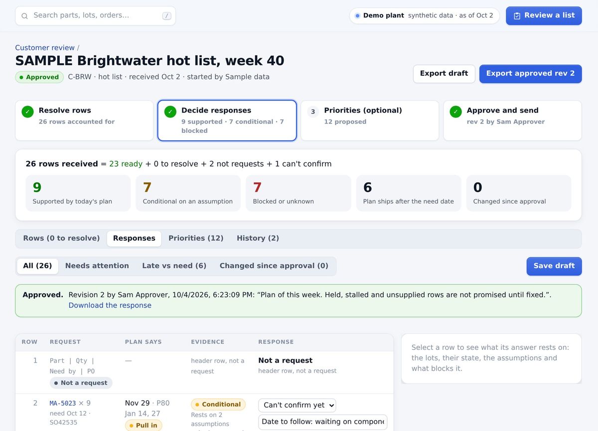 The approved review with the approver’s rationale and the export button